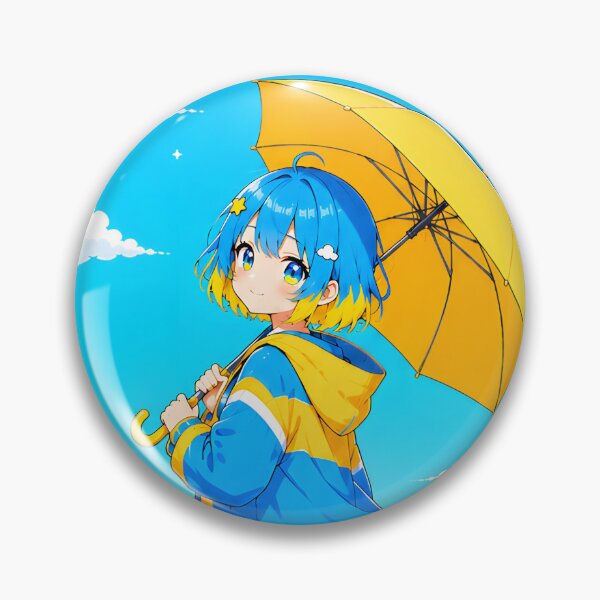 Item preview, anime girl with blue and yellow hair holding an umbrella with yellow and orange trees on it designed and sold by Diwi Zuli.