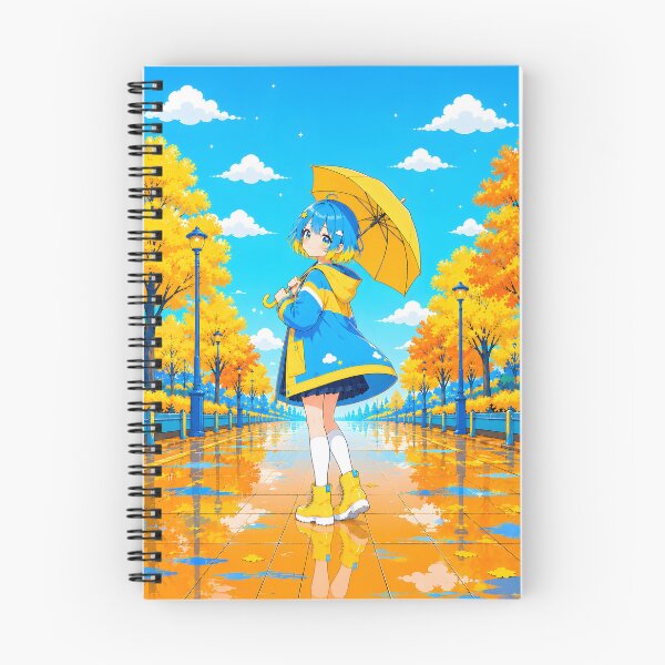 Item preview, anime girl with blue and yellow hair holding an umbrella with yellow and orange trees on it designed and sold by Diwi Zuli.