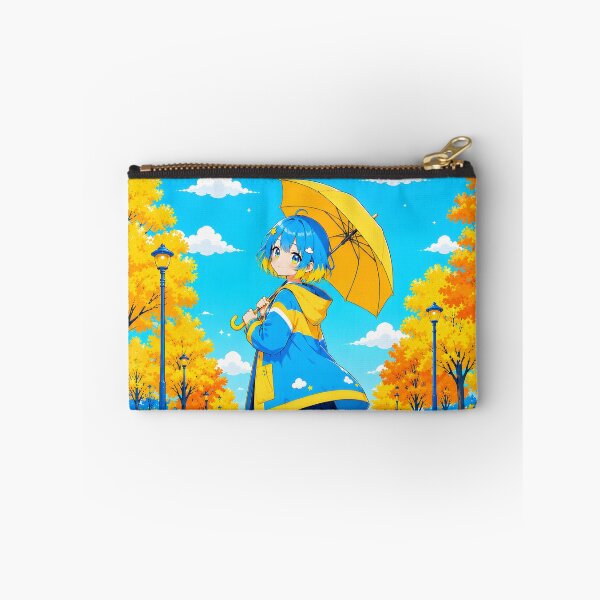 Item preview, anime girl with blue and yellow hair holding an umbrella with yellow and orange trees on it designed and sold by Diwi Zuli.