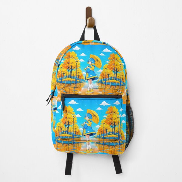Item preview, anime girl with blue and yellow hair holding an umbrella with yellow and orange trees on it designed and sold by Diwi Zuli.
