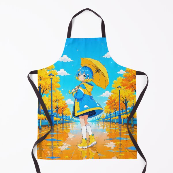 Item preview, anime girl with blue and yellow hair holding an umbrella with yellow and orange trees on it designed and sold by Diwi Zuli.