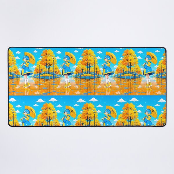 Item preview, anime girl with blue and yellow hair holding an umbrella with yellow and orange trees on it designed and sold by Diwi Zuli.