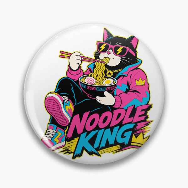 Item preview, cat eating ramen Cool Cat Ramen | Retro Noodle King | 80s 90s Style T-Shirt designed and sold by Uglyandcute.