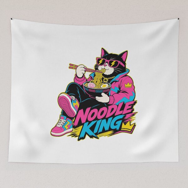 Item preview, cat eating ramen Cool Cat Ramen | Retro Noodle King | 80s 90s Style T-Shirt designed and sold by Uglyandcute.