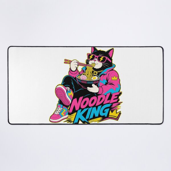Item preview, cat eating ramen Cool Cat Ramen | Retro Noodle King | 80s 90s Style T-Shirt designed and sold by Uglyandcute.