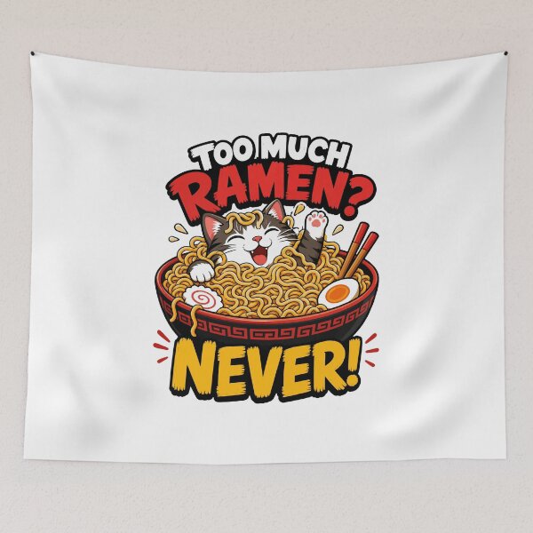 Item preview, cat eating ramen Overwhelmed Ramen Cat | Too Much Ramen Never | Food Humor T-Shirt designed and sold by Uglyandcute.