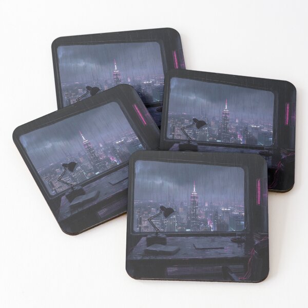 Item preview,  Cyberpunk Writing Desk Neon Noir Art designed and sold by StudioForge.