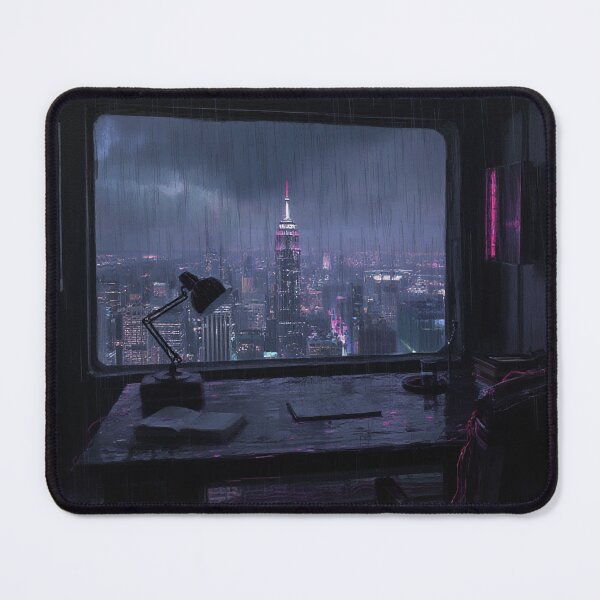Item preview,  Cyberpunk Writing Desk Neon Noir Art designed and sold by StudioForge.