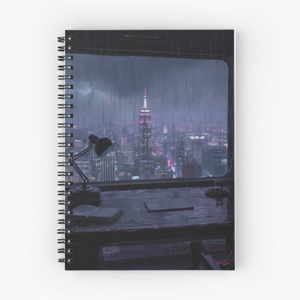 Item preview,  Cyberpunk Writing Desk Neon Noir Art designed and sold by StudioForge.