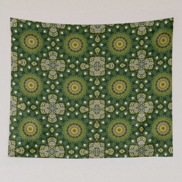 Item preview, Emerald Sunflower Mandala | Green Gold Kaleidoscope Sacred Geometry Pattern designed and sold by The Hand That Listens.