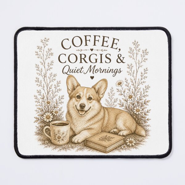 Item preview, Coffee, Corgis & Quiet Mornings – Vintage Corgi Floral designed and sold by Hello Lola.