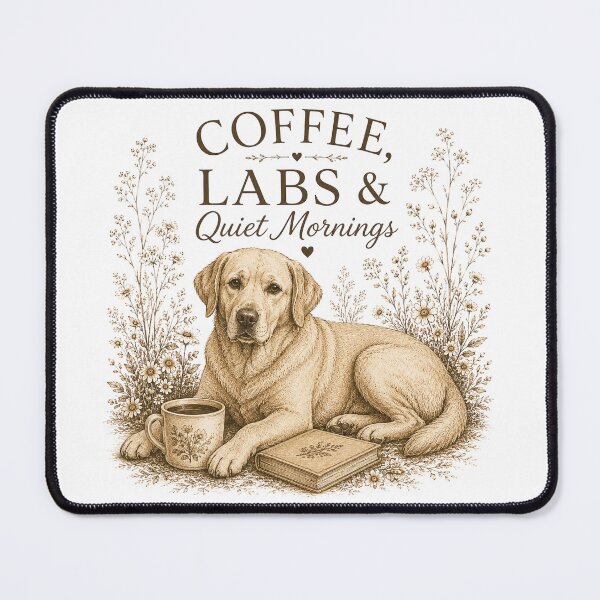 Item preview, Coffee, Labs & Quiet Mornings – Vintage Labrador Retriever Floral designed and sold by Hello Lola.