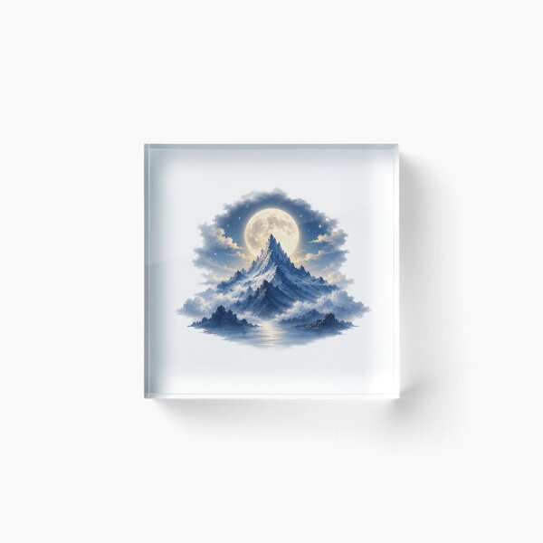 Item preview, Moon Peak – Full Moon Blue Mountain Night Landscape Art designed and sold by Cloud Tide Studio.