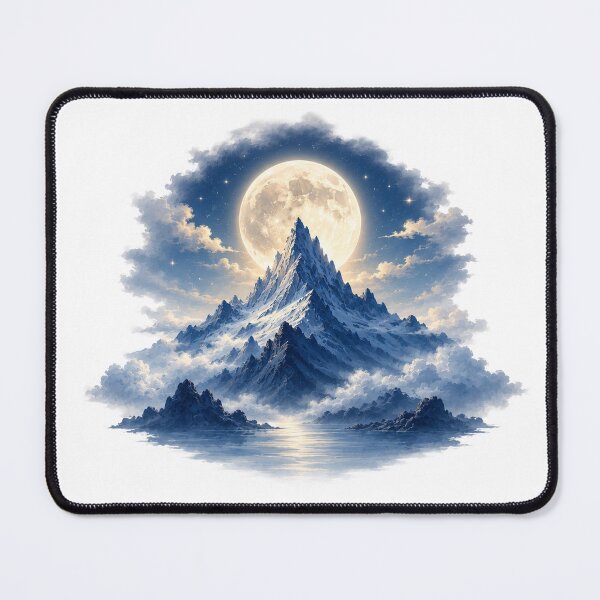Item preview, Moon Peak – Full Moon Blue Mountain Night Landscape Art designed and sold by Cloud Tide Studio.
