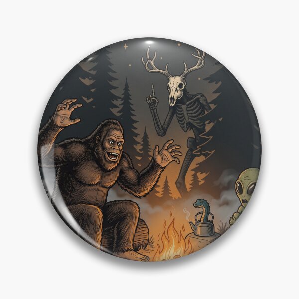 Item preview, Bigfoot Campfire Night with Skeleton and Alien Cryptid designed and sold by Roy & Tiffany.