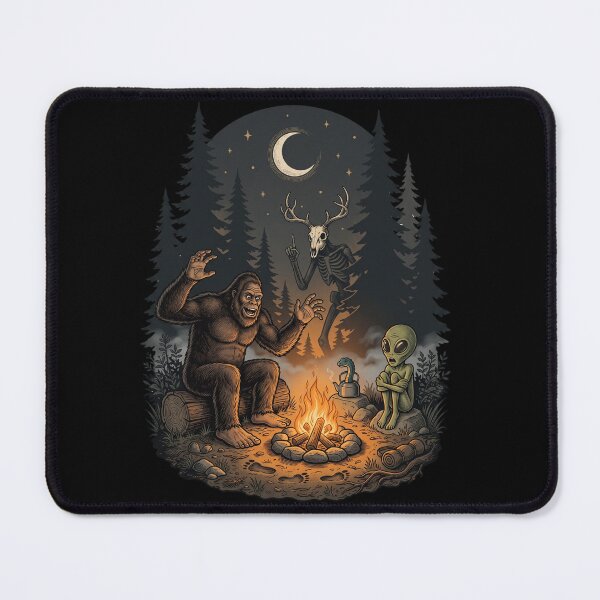 Item preview, Bigfoot Campfire Night with Skeleton and Alien Cryptid designed and sold by Roy & Tiffany.