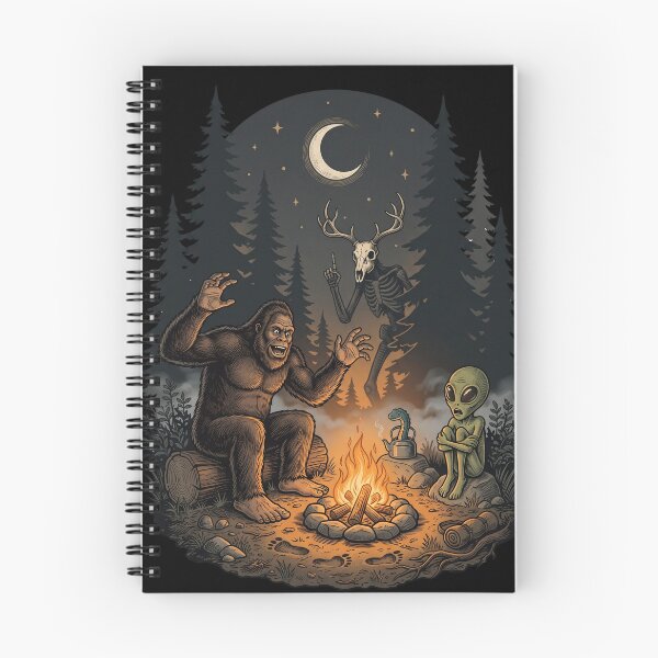 Item preview, Bigfoot Campfire Night with Skeleton and Alien Cryptid designed and sold by Roy & Tiffany.