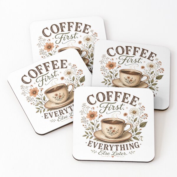 Item preview, Coffee First | Cozy Floral Coffee Art designed and sold by Hello Lola.