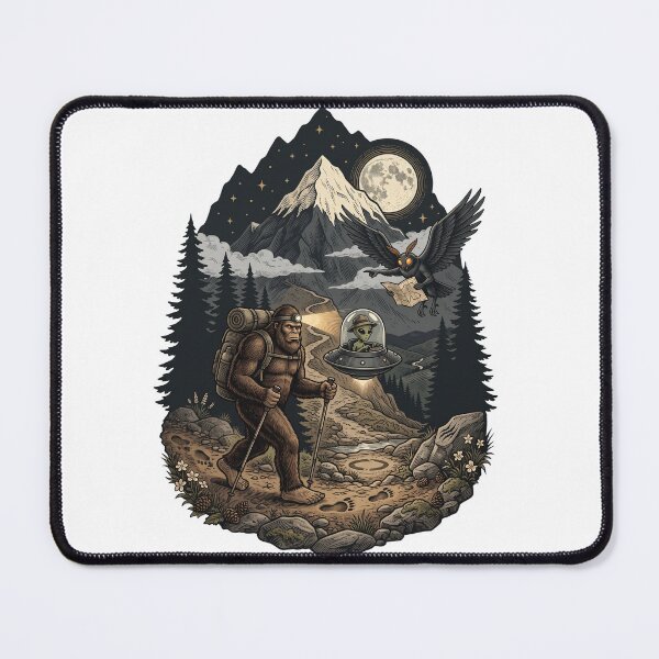 Item preview, Bigfoot Hiking Trail with Alien UFO Cryptid Mountain designed and sold by Roy & Tiffany.