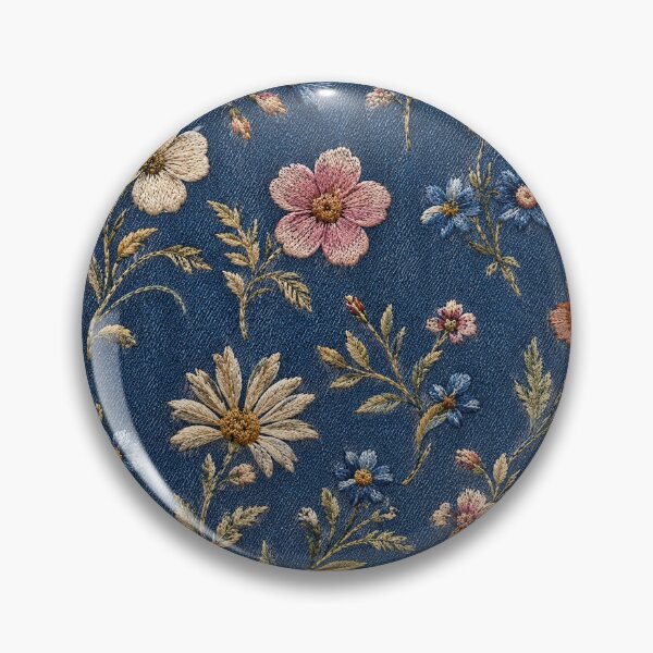 Item preview, Embroidered plain wildflowers on denim background designed and sold by fuzzyfox.