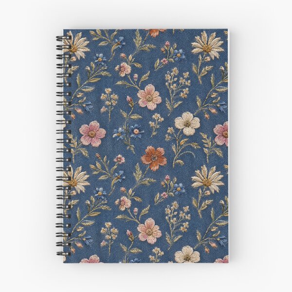 Item preview, Embroidered plain wildflowers on denim background designed and sold by fuzzyfox.