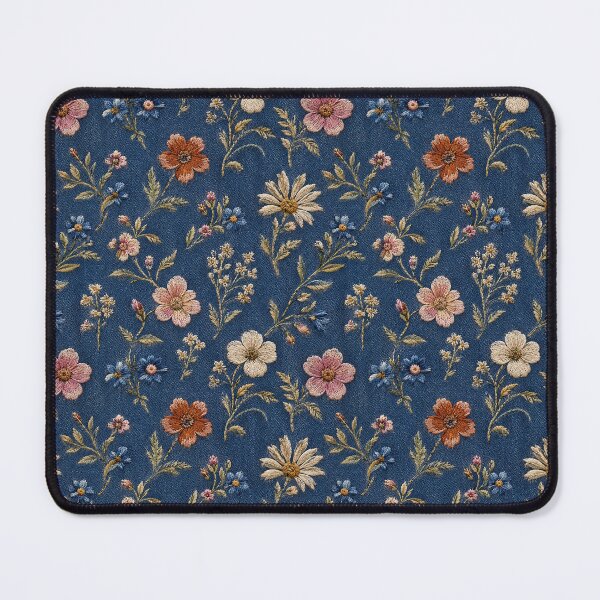 Item preview, Embroidered plain wildflowers on denim background designed and sold by fuzzyfox.