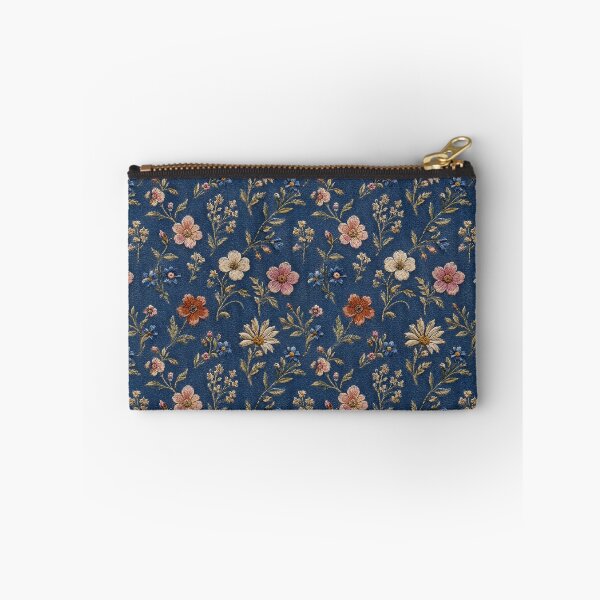 Item preview, Embroidered plain wildflowers on denim background designed and sold by fuzzyfox.