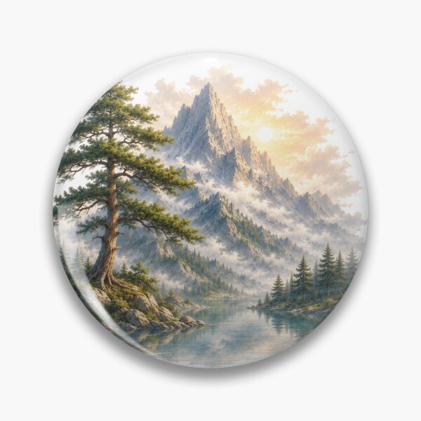 Item preview, Pine Mountain – Misty Lake and Ancient Pine Landscape Art designed and sold by Cloud Tide Studio.