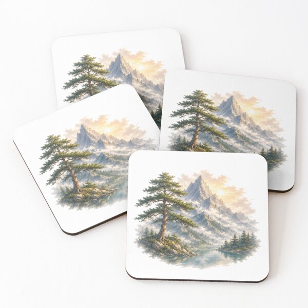 Item preview, Pine Mountain – Misty Lake and Ancient Pine Landscape Art designed and sold by Cloud Tide Studio.
