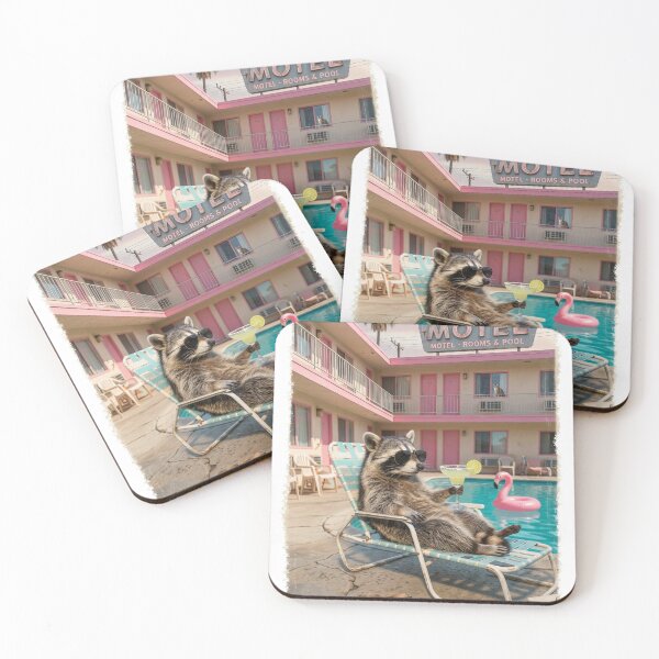 Item preview, Funny Retro Raccoon At Pink Palms Motel Pool Vintage Summer Vacation Shirt designed and sold by ICANTWithoutCOFFEE.