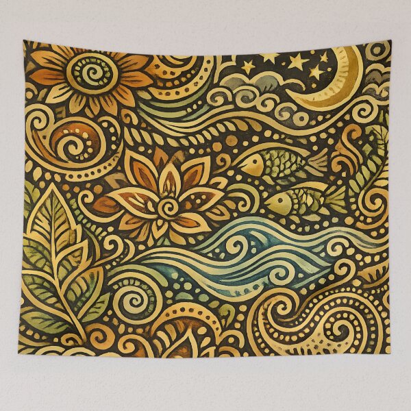 Item preview, Boho Nature Floral & Ocean Pattern | Folk Art Illustration designed and sold by Tshirtstory.
