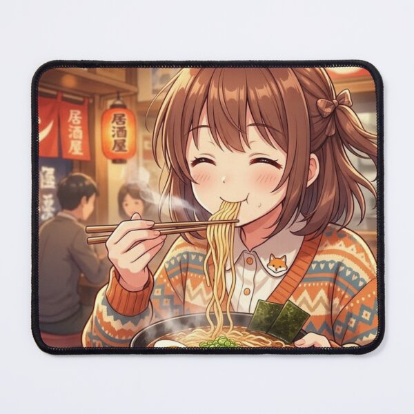 Item preview, A cute anime girl eats ramen in a cozy restaurant. designed and sold by BoldcreationsM.