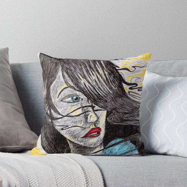Item preview, Hand Drawn Woman Portrait T-Shirt - Original Sketch Art | Blue Eyes Red Lips Yellow Glow designed and sold by SketchMcKenzie.