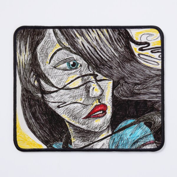 Item preview, Hand Drawn Woman Portrait T-Shirt - Original Sketch Art | Blue Eyes Red Lips Yellow Glow designed and sold by SketchMcKenzie.