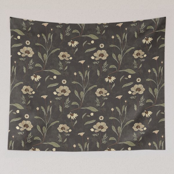 Item preview, Vintage botanical Daisy flowers - textured surface - sage charcoal cream designed and sold by ahahdodo.