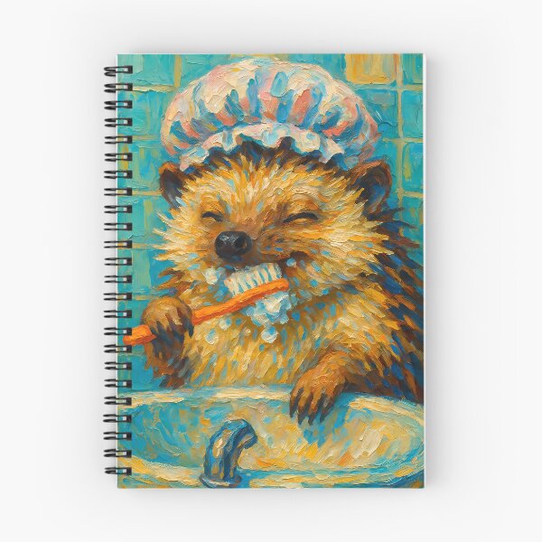 Item preview, Abstract Painting of Whimsical Hedgehog Brushing | Cute Playful Hedgehog Illustration | Colorful Modern Kids Bathroom Wall Art Print designed and sold by PaintedPixels01.