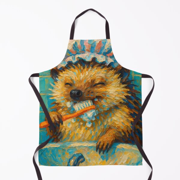 Item preview, Abstract Painting of Whimsical Hedgehog Brushing | Cute Playful Hedgehog Illustration | Colorful Modern Kids Bathroom Wall Art Print designed and sold by PaintedPixels01.