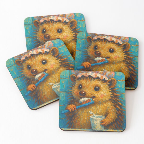 Item preview, Abstract Painting of Whimsical Hedgehog Brushing | Cute Playful Hedgehog Illustration | Colorful Modern Kids Bathroom Wall Art Print designed and sold by PaintedPixels01.