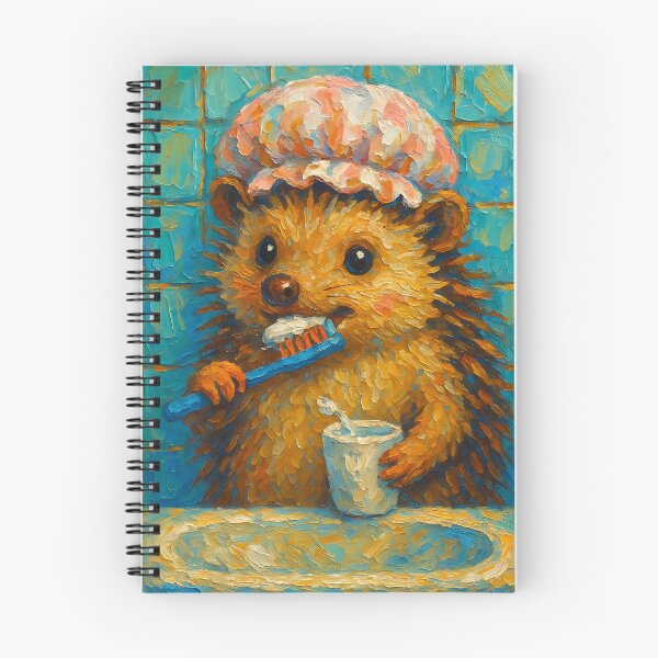 Item preview, Abstract Painting of Whimsical Hedgehog Brushing | Cute Playful Hedgehog Illustration | Colorful Modern Kids Bathroom Wall Art Print designed and sold by PaintedPixels01.