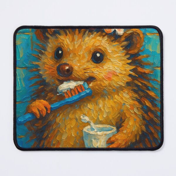 Item preview, Abstract Painting of Whimsical Hedgehog Brushing | Cute Playful Hedgehog Illustration | Colorful Modern Kids Bathroom Wall Art Print designed and sold by PaintedPixels01.