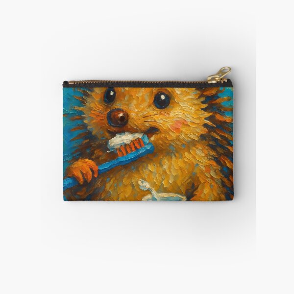 Item preview, Abstract Painting of Whimsical Hedgehog Brushing | Cute Playful Hedgehog Illustration | Colorful Modern Kids Bathroom Wall Art Print designed and sold by PaintedPixels01.
