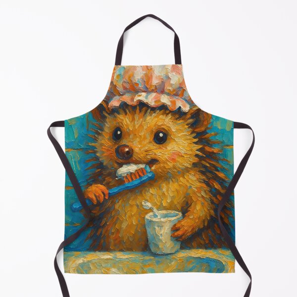 Item preview, Abstract Painting of Whimsical Hedgehog Brushing | Cute Playful Hedgehog Illustration | Colorful Modern Kids Bathroom Wall Art Print designed and sold by PaintedPixels01.
