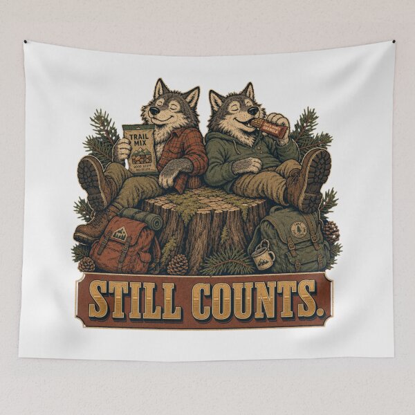 Item preview, Still Counts Funny Wolf Hiking Snack Break Retro Outdoor  designed and sold by freshwear design.