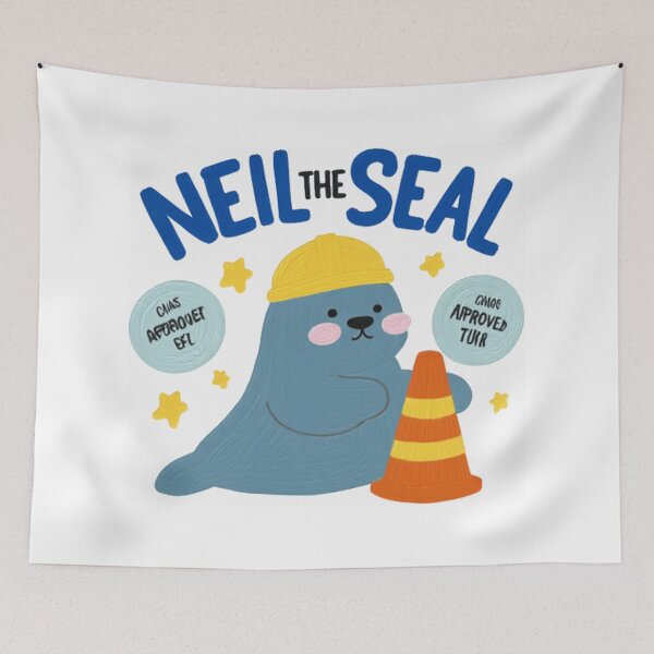 Item preview, Cute Neil the Seal with Traffic Cone Textured Oil Painting designed and sold by The Emoji Vibe.