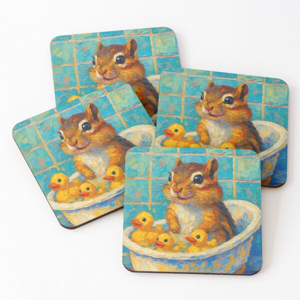 Item preview, Abstract Painting of Whimsical Chipmunk Bath | Cute Playful Chipmunk Illustration | Colorful Modern Kids Bathroom Wall Art Print designed and sold by PaintedPixels01.