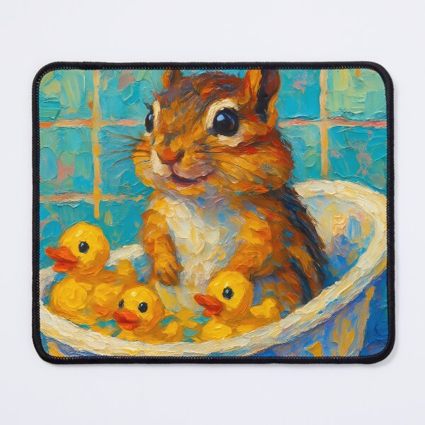 Item preview, Abstract Painting of Whimsical Chipmunk Bath | Cute Playful Chipmunk Illustration | Colorful Modern Kids Bathroom Wall Art Print designed and sold by PaintedPixels01.