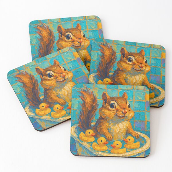 Item preview, Abstract Painting of Whimsical Chipmunk Bath | Cute Playful Chipmunk Illustration | Colorful Modern Kids Bathroom Wall Art Print designed and sold by PaintedPixels01.
