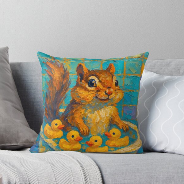 Item preview, Abstract Painting of Whimsical Chipmunk Bath | Cute Playful Chipmunk Illustration | Colorful Modern Kids Bathroom Wall Art Print designed and sold by PaintedPixels01.