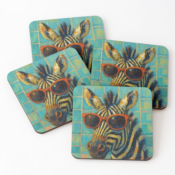 Item preview, Abstract Painting of Zebra's Coffee Break | Whimsical Cute Zebra Illustration | Colorful Modern Café Animal Wall Art Print designed and sold by PaintedPixels01.