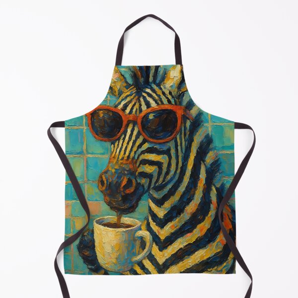 Item preview, Abstract Painting of Zebra's Coffee Break | Whimsical Cute Zebra Illustration | Colorful Modern Café Animal Wall Art Print designed and sold by PaintedPixels01.